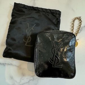 Vintage YSL black patent wristlet w gold hardware and dust bag